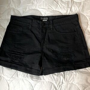 Black Destroyed Denim Shorts L